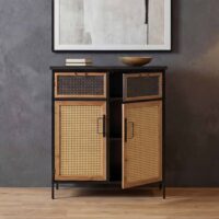 Apothekerkommode Highboard Schrank Staufächer Vintage Shabby-Look 94x80x35cm Rattanoptik