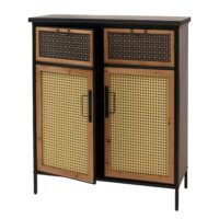 Apothekerkommode Highboard Schrank Staufächer Vintage Shabby-Look 94x80x35cm Rattanoptik
