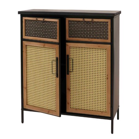Apothekerkommode Highboard Schrank Staufächer Vintage Shabby-Look 94x80x35cm Rattanoptik