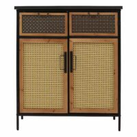 Apothekerkommode Highboard Schrank Staufächer Vintage Shabby-Look 94x80x35cm Rattanoptik