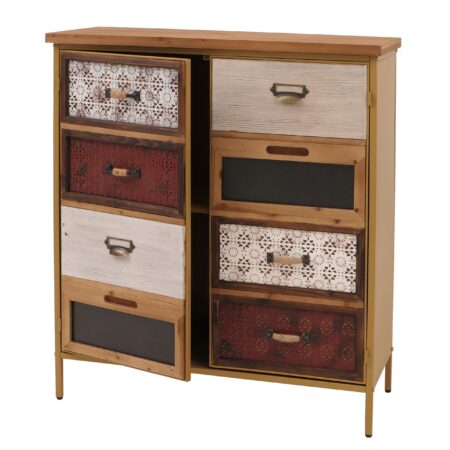 Apothekerkommode Highboard Schrank Staufächer Vintage Shabby-Look 94x80x35cm rot/blau