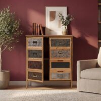 Apothekerkommode Highboard Schrank Staufächer Vintage Shabby-Look 94x80x35cm weiss/blau