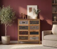 Apothekerkommode Highboard Schrank Staufächer Vintage Shabby-Look 94x80x35cm weiss/blau