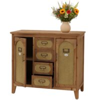 Apothekerkommode Sideboard Schrank Staufächer Schubladen Vintage Rattanoptik 80x91x40cm natur