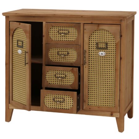 Apothekerkommode Sideboard Schrank Staufächer Schubladen Vintage Rattanoptik 80x91x40cm natur