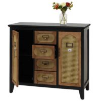 Apothekerkommode Sideboard Schrank Staufächer Schubladen Vintage Rattanoptik 80x91x40cm schwarz