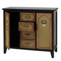 Apothekerkommode Sideboard Schrank Staufächer Schubladen Vintage Rattanoptik 80x91x40cm schwarz