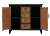 Apothekerkommode Sideboard Schrank Staufächer Schubladen Vintage Rattanoptik 80x91x40cm schwarz