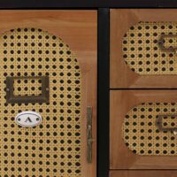 Apothekerkommode Sideboard Schrank Staufächer Schubladen Vintage Rattanoptik 80x91x40cm schwarz