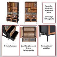 Apothekerkommode Vintage Holz Metall Schubladenschrank 120x62x33cm