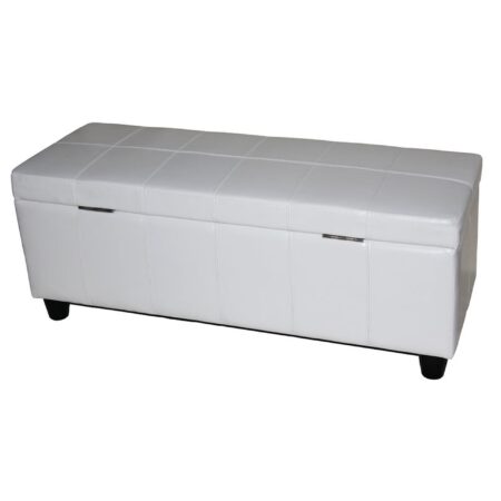 Aufbewahrungstruhe Sitzbank Leder Kunstleder 112x45x45cm weiss