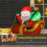 Aufblasbarer Weihnachtsmann 240cm mit Rentieren selbstaufblasend