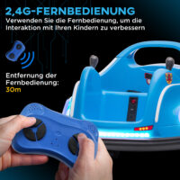 Blauer 12V Autoscooter für Kinder mit Fernbedienung, Musik und 360°-Drehung, ideal für 3-5 Jahre. Ein lustiges und dynamisches Fahrerlebnis.