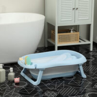 Babybadewanne faltbar 2er Set mit stabilem Gestell und rutschfestem Design Hellblau.