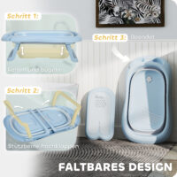 Babybadewanne faltbar 2er Set mit stabilem Gestell und rutschfestem Design Hellblau.