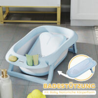 Babybadewanne faltbar 2er Set mit stabilem Gestell und rutschfestem Design Hellblau.