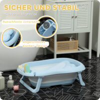 Babybadewanne faltbar 2er Set mit stabilem Gestell und rutschfestem Design Hellblau.