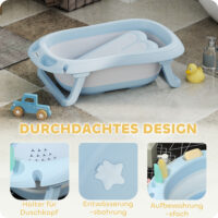 Babybadewanne faltbar 2er Set mit stabilem Gestell und rutschfestem Design Hellblau.
