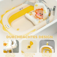 Babybadewanne faltbar 3er Set für Neugeborene mit niedlichen Löwenmustern und weichem Badekissen für bequemen Halt.