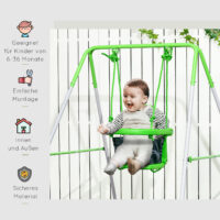 Grüne Babyschaukel 122x146x122cm mit Sicherheitsbügel für sicheres Schaukelvergnügen im Innen- und Aussenbereich.