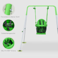 Grüne Babyschaukel 122x146x122cm mit Sicherheitsbügel für sicheres Schaukelvergnügen im Innen- und Aussenbereich.