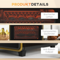 Ein kompakter schwarzer Backofen und Küchenofen mit 20 Litern Fassungsvermögen, 1400W Leistung und Timer.