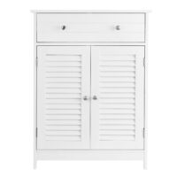 Weißer Badezimmerschrank mit zwei Türen und Schublade, funktional und modern.