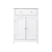 Weißer Badezimmerschrank mit zwei Türen und Schublade, klassisches Design.