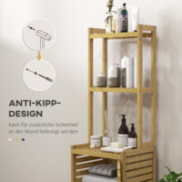 Badezimmerschrank aus Bambus Naturholz mit 3 offenen Fächern und Kippschutz