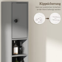 Badezimmerschrank schmal mit 4 Regalen und Schublade grau