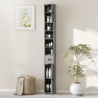 Badezimmerschrank schmal mit 4 Regalen und Schublade grau