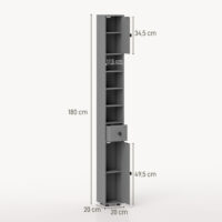 Badezimmerschrank schmal mit 4 Regalen und Schublade grau