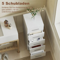 Badezimmerschrank schmal mit 5 Schubladen für Bad weiss