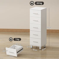 Badezimmerschrank schmal mit 5 Schubladen für Bad weiss