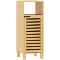 Badezimmerschrank mit Regal und Lamellentür aus Bambus hellbraun