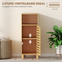 Badezimmerschrank mit Regal und Lamellentür aus Bambus hellbraun
