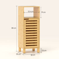 Badezimmerschrank mit Regal und Lamellentür aus Bambus hellbraun