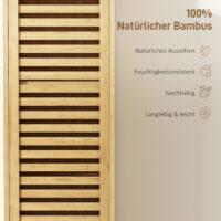 Badezimmerschrank schmal mit Lamellentür und offenen Regalen natur