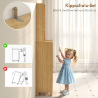 Badezimmerschrank schmal mit Lamellentür und offenen Regalen natur