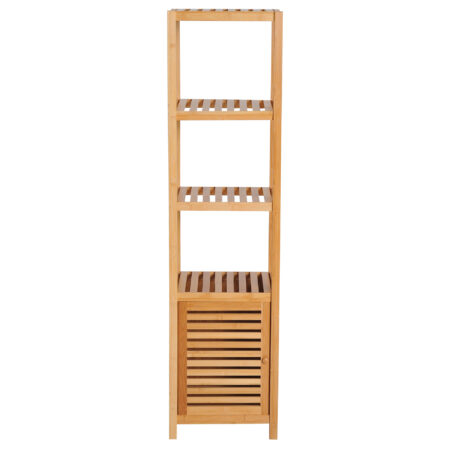 Badezimmerschrank schmal hoch freistehend mit Lamellentür und Regal