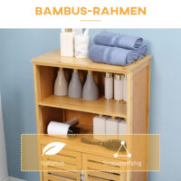 Badezimmerschrank aus Bambus mit Lamellentüren vielseitig einsetzbar