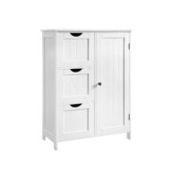 Weiße Badezimmerschrank-Kommode im Landhausstil, elegant und funktional.