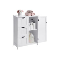 Weiße Badezimmerschrank-Kommode im Landhausstil, elegant und funktional.