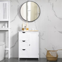 Weiße Badezimmerschrank-Kommode im Landhausstil, elegant und funktional.