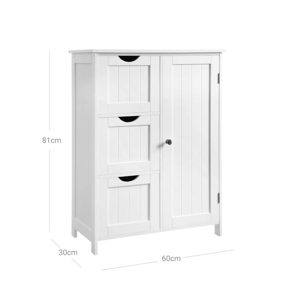 Weiße Badezimmerschrank-Kommode im Landhausstil, elegant und funktional.