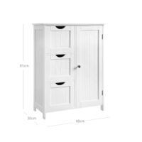 Weiße Badezimmerschrank-Kommode im Landhausstil, elegant und funktional.