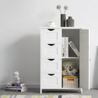 Weißer Badezimmerschrank mit Einzeltür und Schubladen, platzsparend und praktisch.