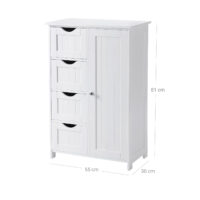 Weißer Badezimmerschrank mit Einzeltür und Schubladen, platzsparend und praktisch.