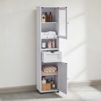 Badezimmerschrank mit Glastür, elegante Aufbewahrungslösung.