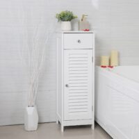 Badezimmerschrank mit Lamellentür, funktional und stilvoll für das Bad.